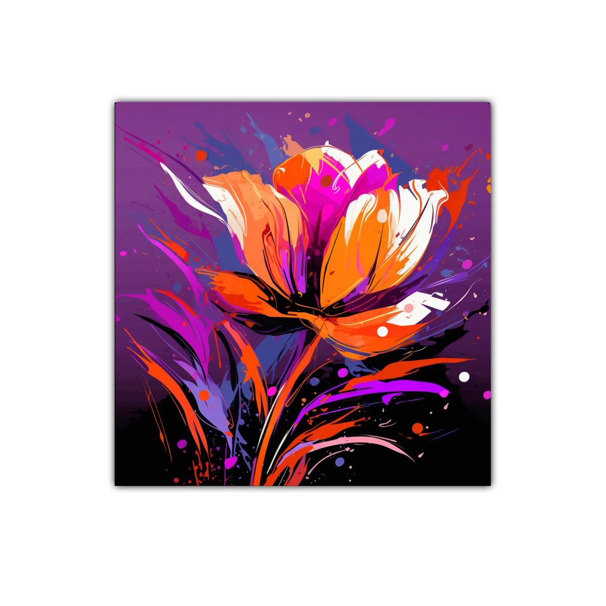 Flor vibrante con tonos cálidos sobre fondo púrpura intenso — imagen principal