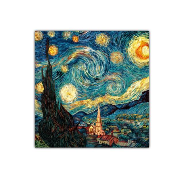 Cuadro inspirado en paisaje nocturno con cielo estrellado vibrante