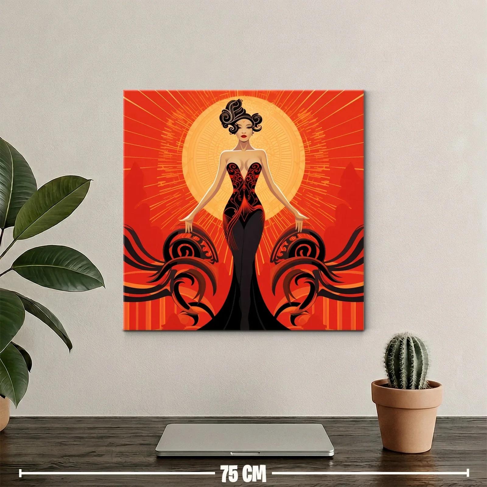 Figura femenina en vestido elegante con fondo solar vibrante — miniatura 2