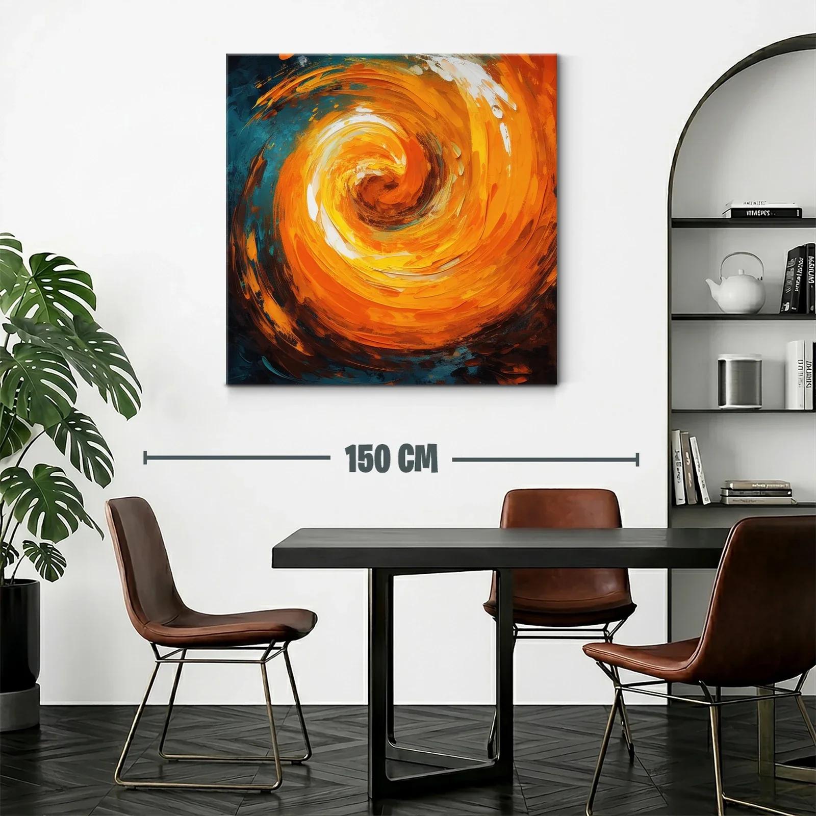 Cuadro abstracto en espiral vibrante tonos naranja y azul — miniatura 2