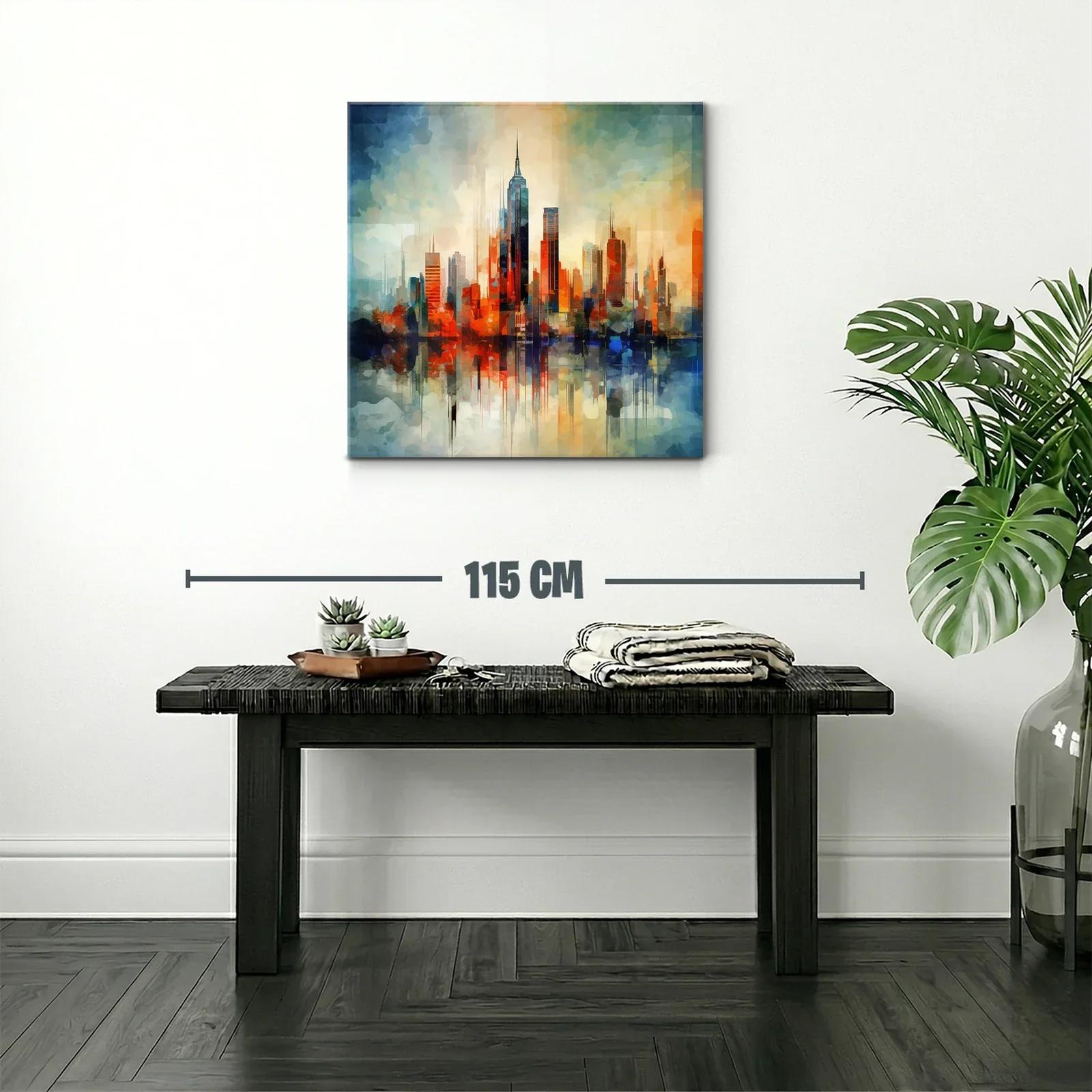 Ciudad vibrante al atardecer con reflejos abstractos — miniatura 2