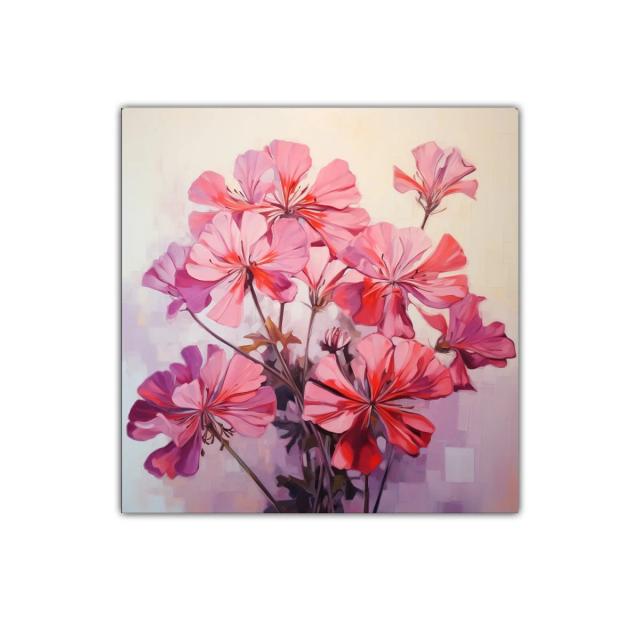Cuadro decorativo con flores en tonos rosa y púrpura