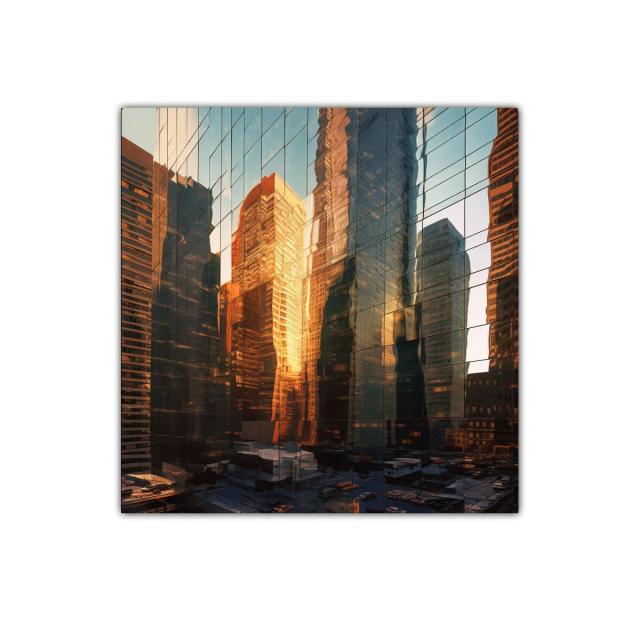 Reflejos dorados en rascacielos urbanos al atardecer