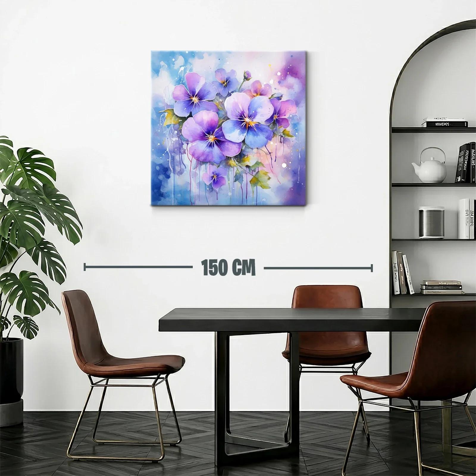 Cuadro con flores violetas y azules en tonos acuarela delicados — miniatura 2
