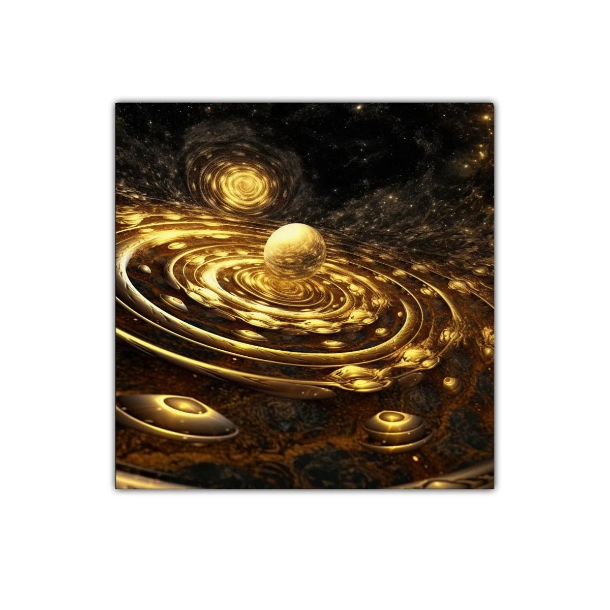 Composición Cósmica en Tonos Dorados y Negros