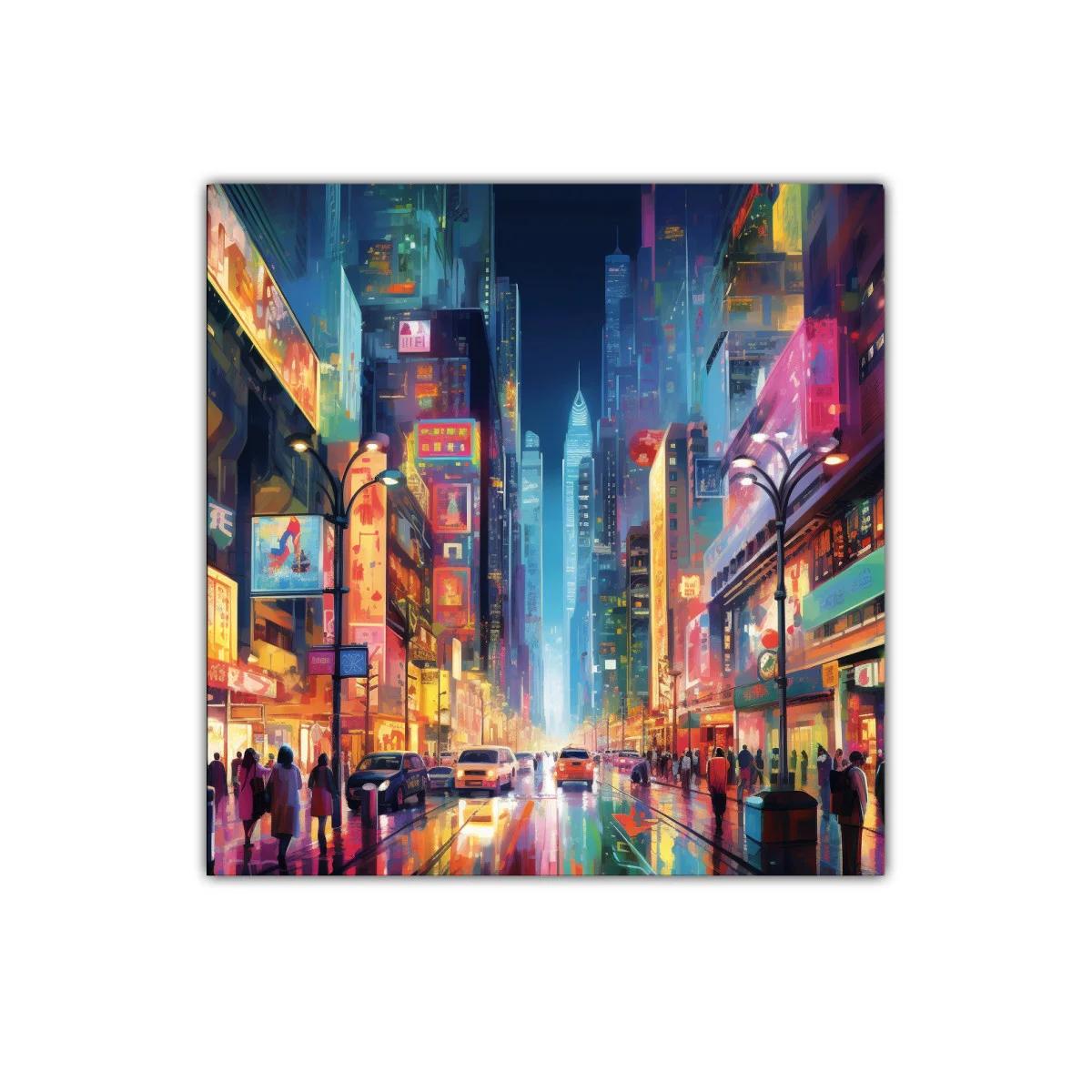 Ciudad luminosa vibrante al anochecer con rascacielos y tráfico — miniatura 1