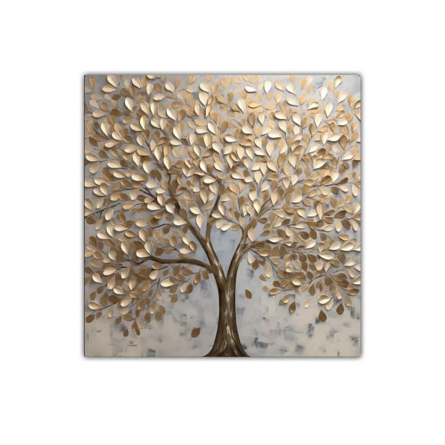 Árbol ornamental con hojas doradas y fondo neutro elegante