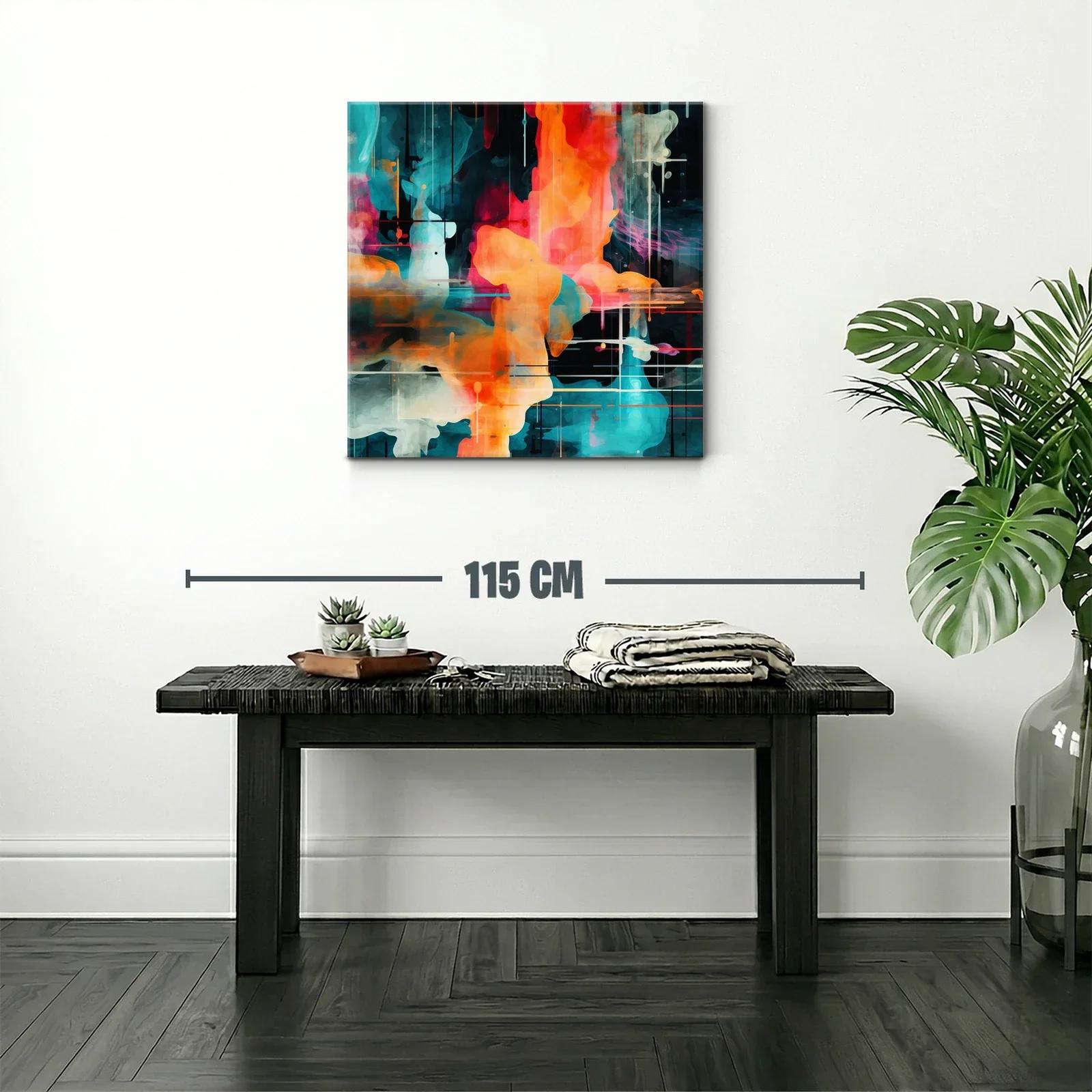 Cuadro abstracto en tonos vibrantes con formas fluidas y líneas sutiles — miniatura 2
