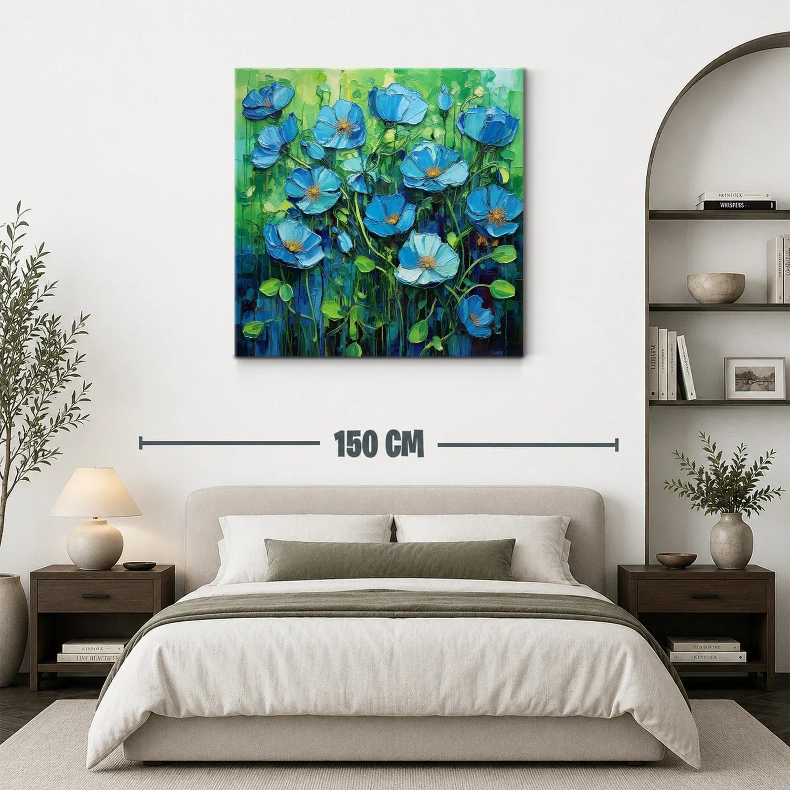 Flores Azules Vibrantes en Fondo Verde Intenso — miniatura 3