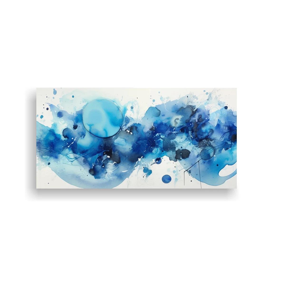Cuadro abstracto en azul con círculos superpuestos
