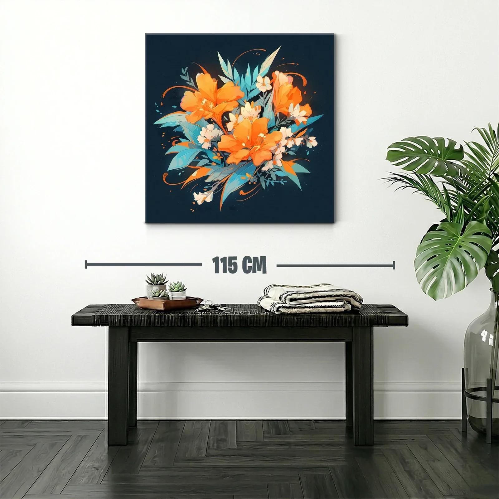 Composición floral vibrante con tonos naranjas y azules — miniatura 2
