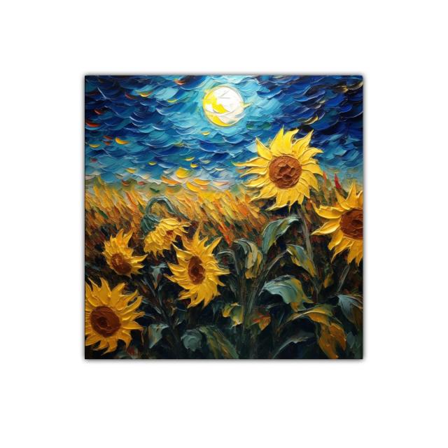 Campo de girasoles vibrantes bajo cielo nocturno brillante