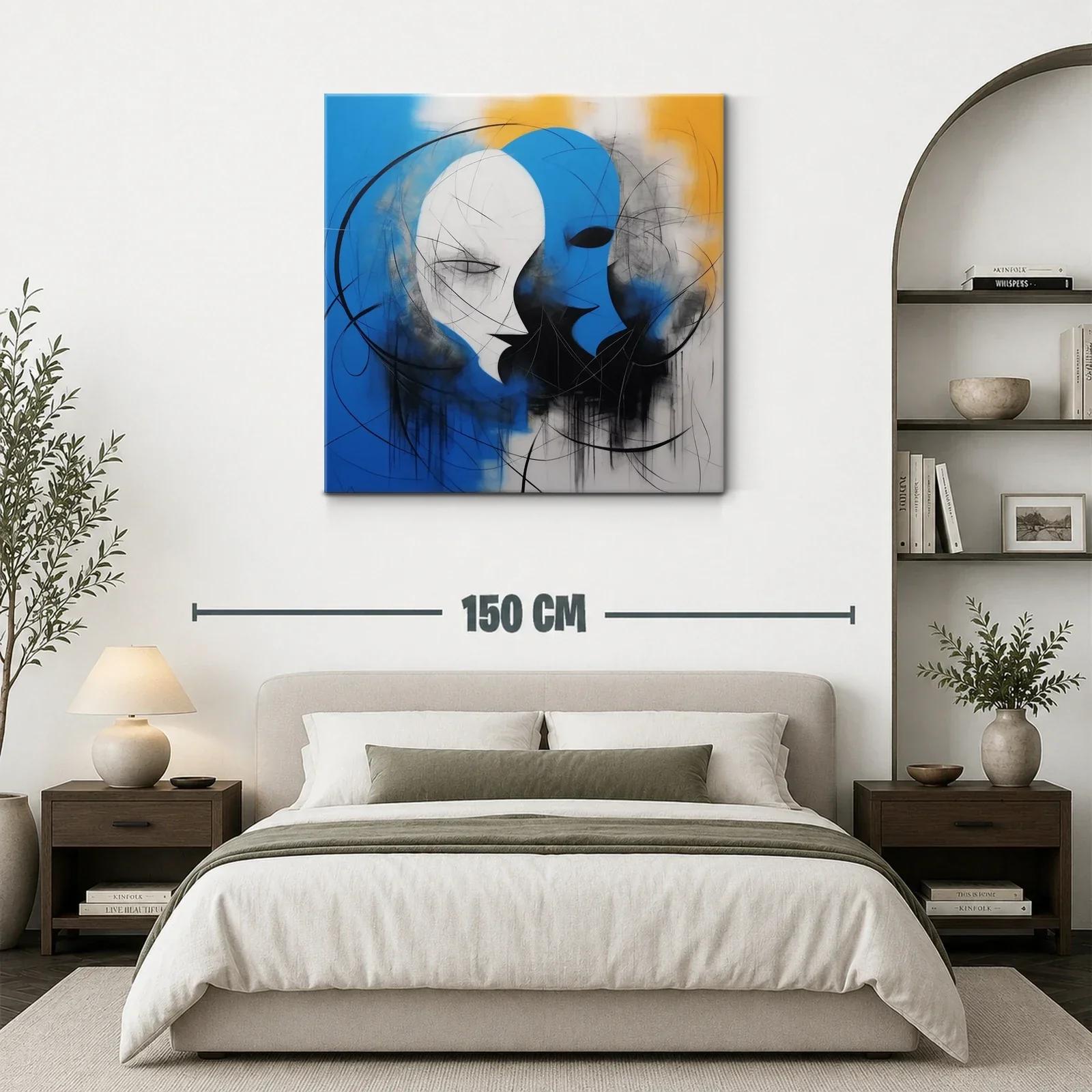 Cuadro abstracto con rostros en azul y blanco vibrante — miniatura 3