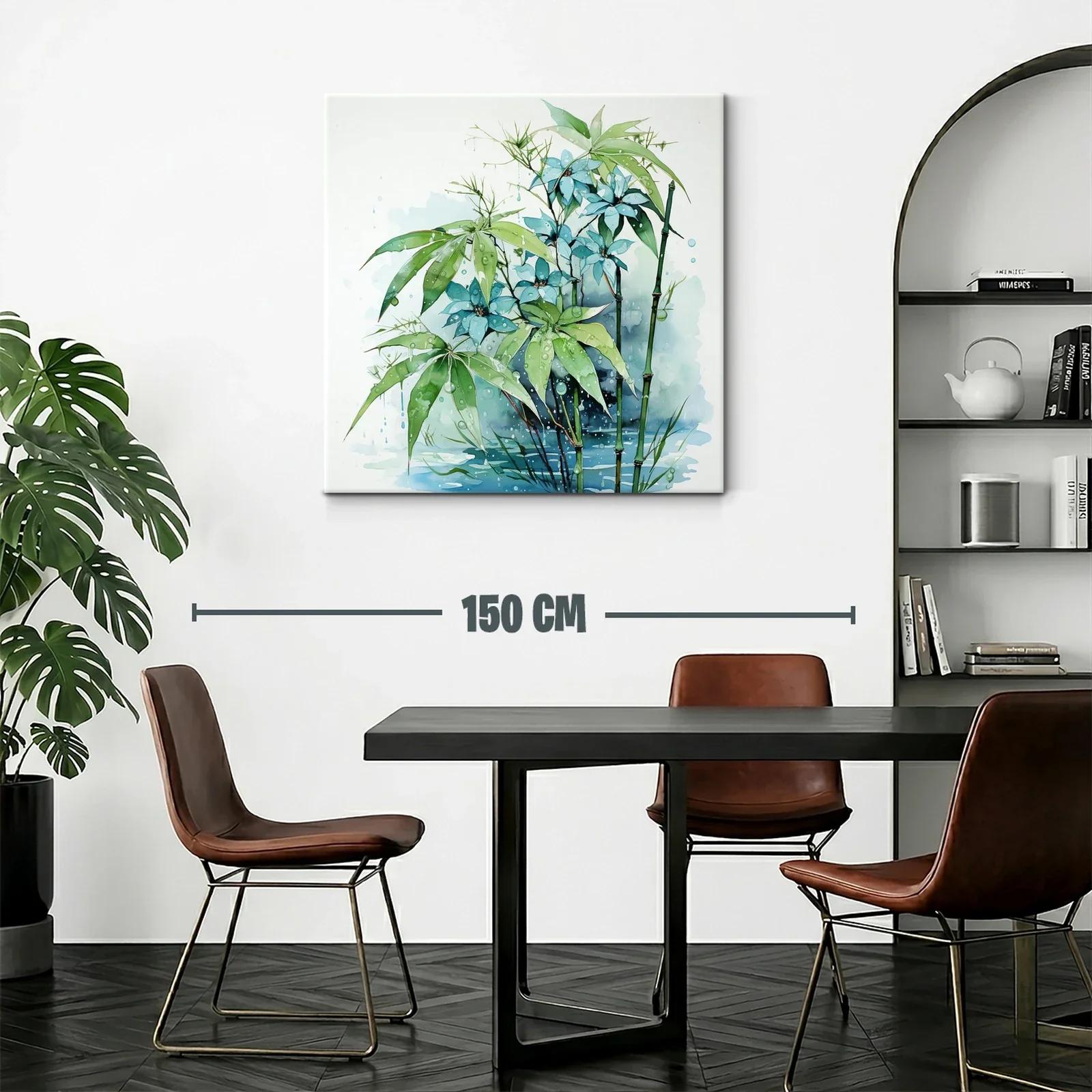 Cuadro con flores azules y hojas verdes en ambiente húmedo — miniatura 2