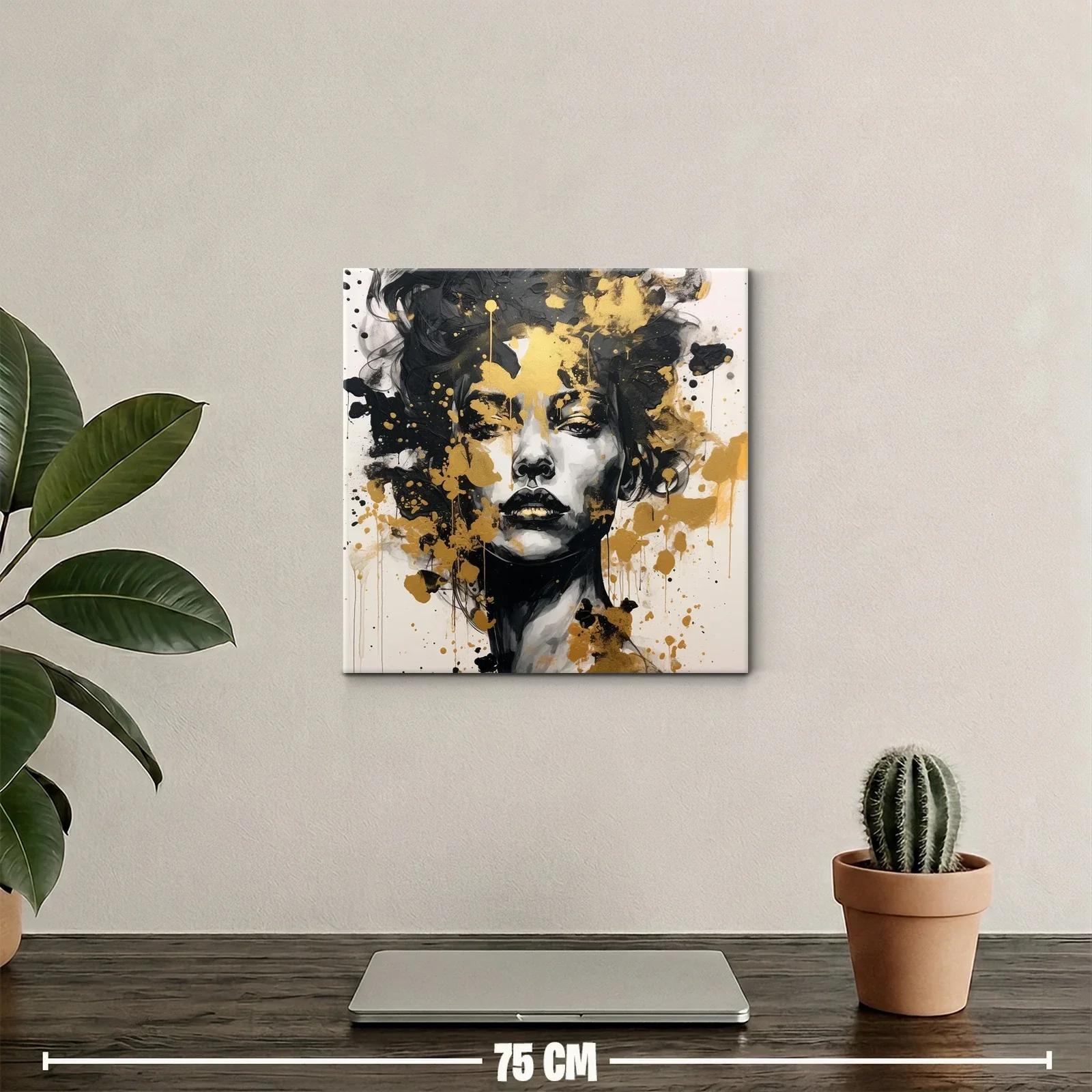 Retrato abstracto femenino con toques dorados y negros — miniatura 2