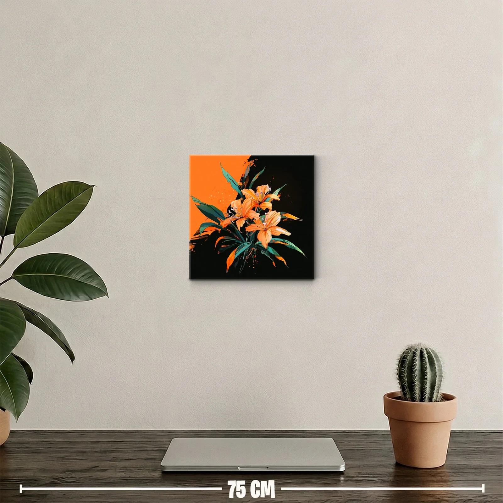 Flores naranjas vibrantes con hojas verdes sobre fondo oscuro — miniatura 2