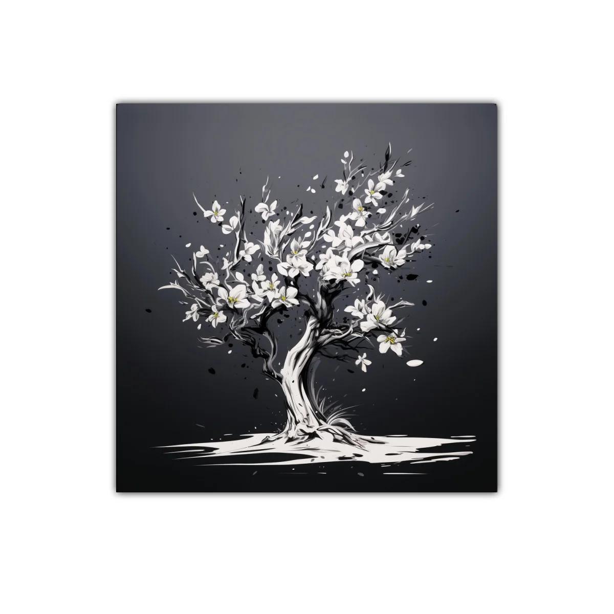 Árbol floreciente en tonos gris y blanco elegante — imagen principal