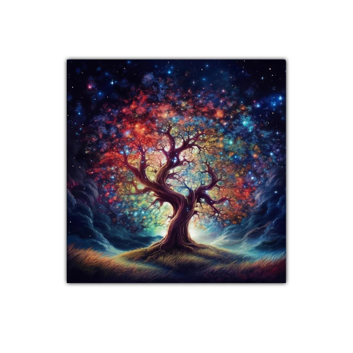 Árbol mágico con colores vibrantes en cielo estrellado — imagen principal