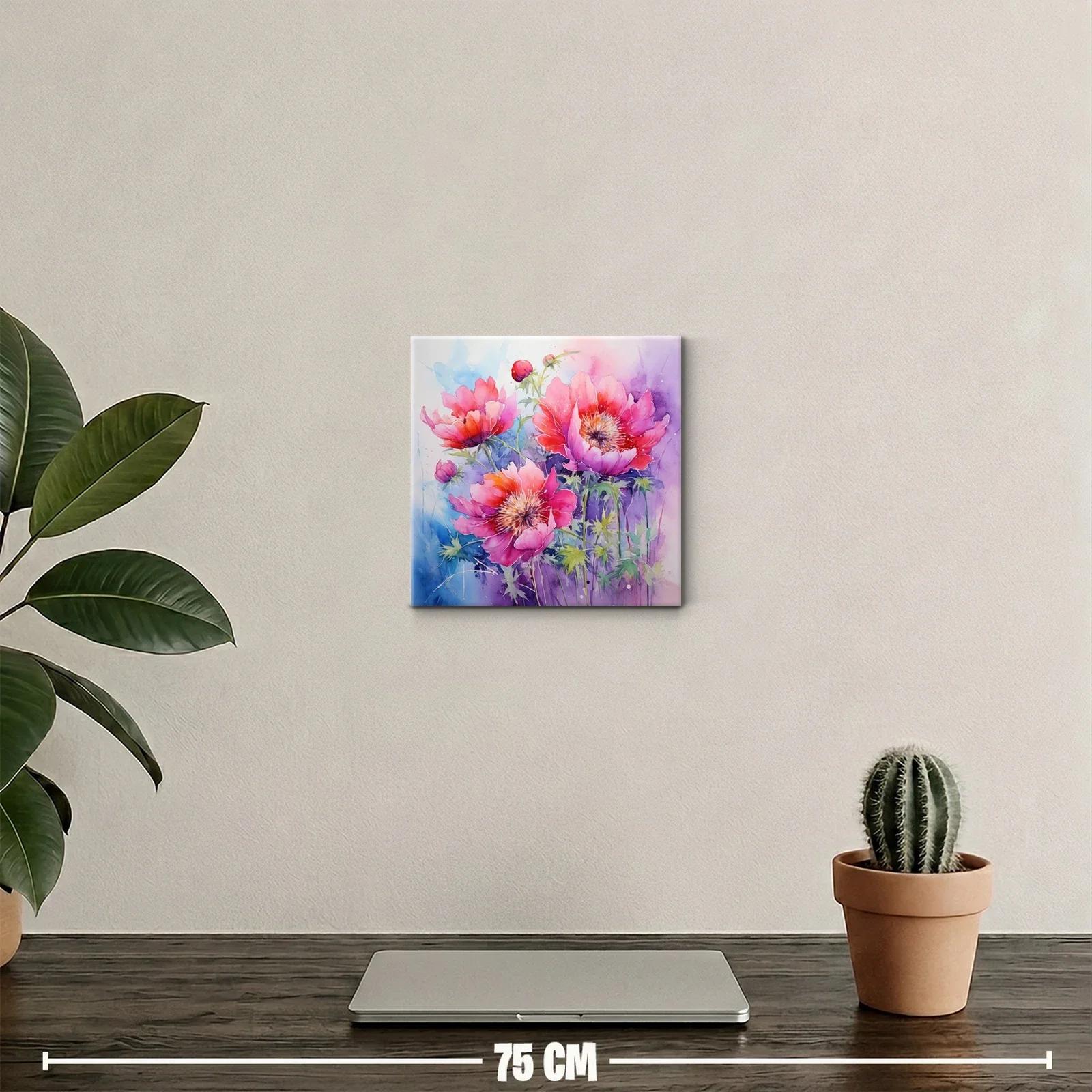 Cuadro de flores vibrantes en tonos rosas y morados — miniatura 2