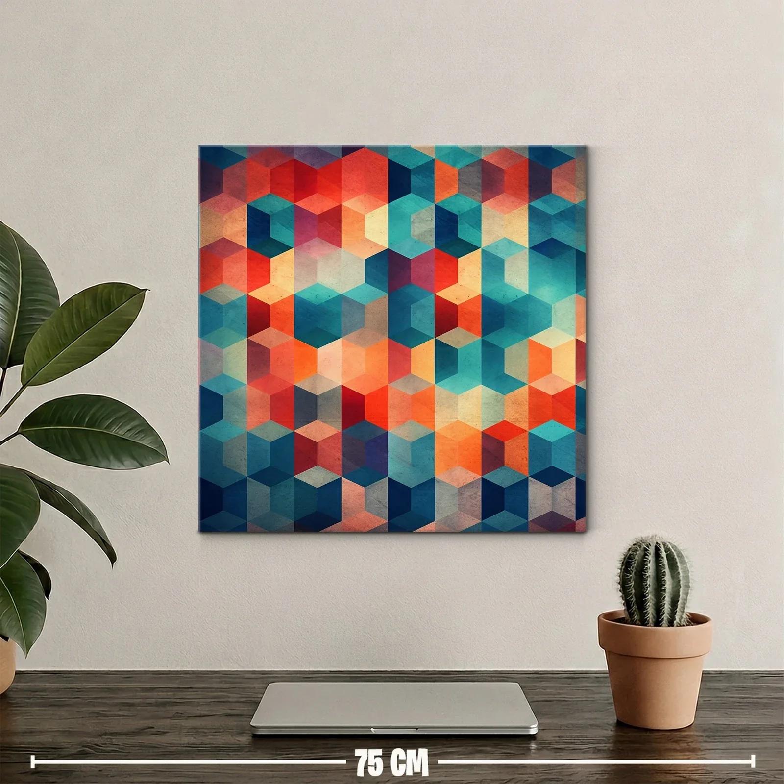 Cuadro abstracto con patrones geométricos y tonos vibrantes — miniatura 2