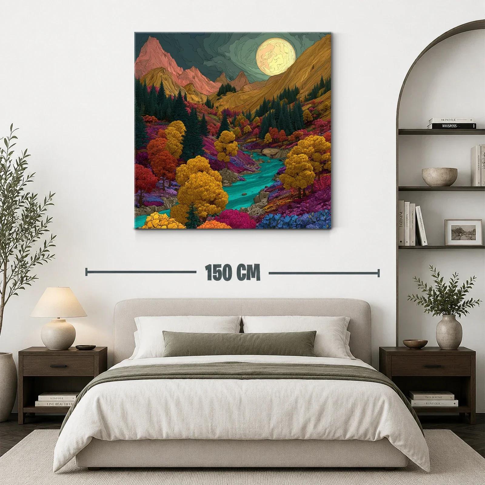 Paisaje vibrante de montaña con río bajo luna llena — miniatura 3