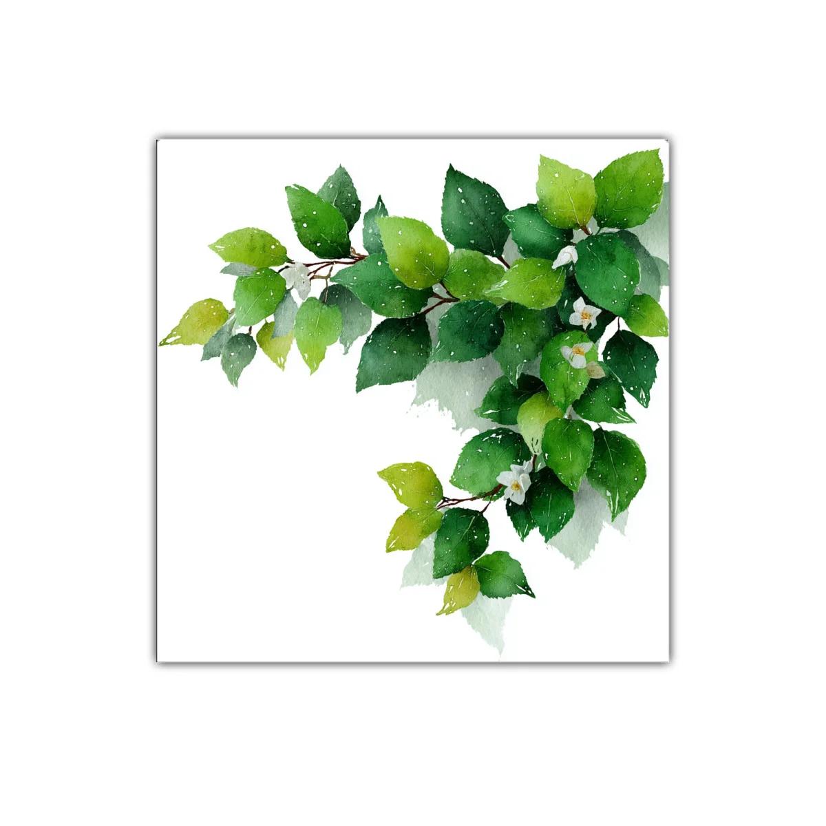 Rama con hojas verdes y flores blancas en acuarela — imagen principal