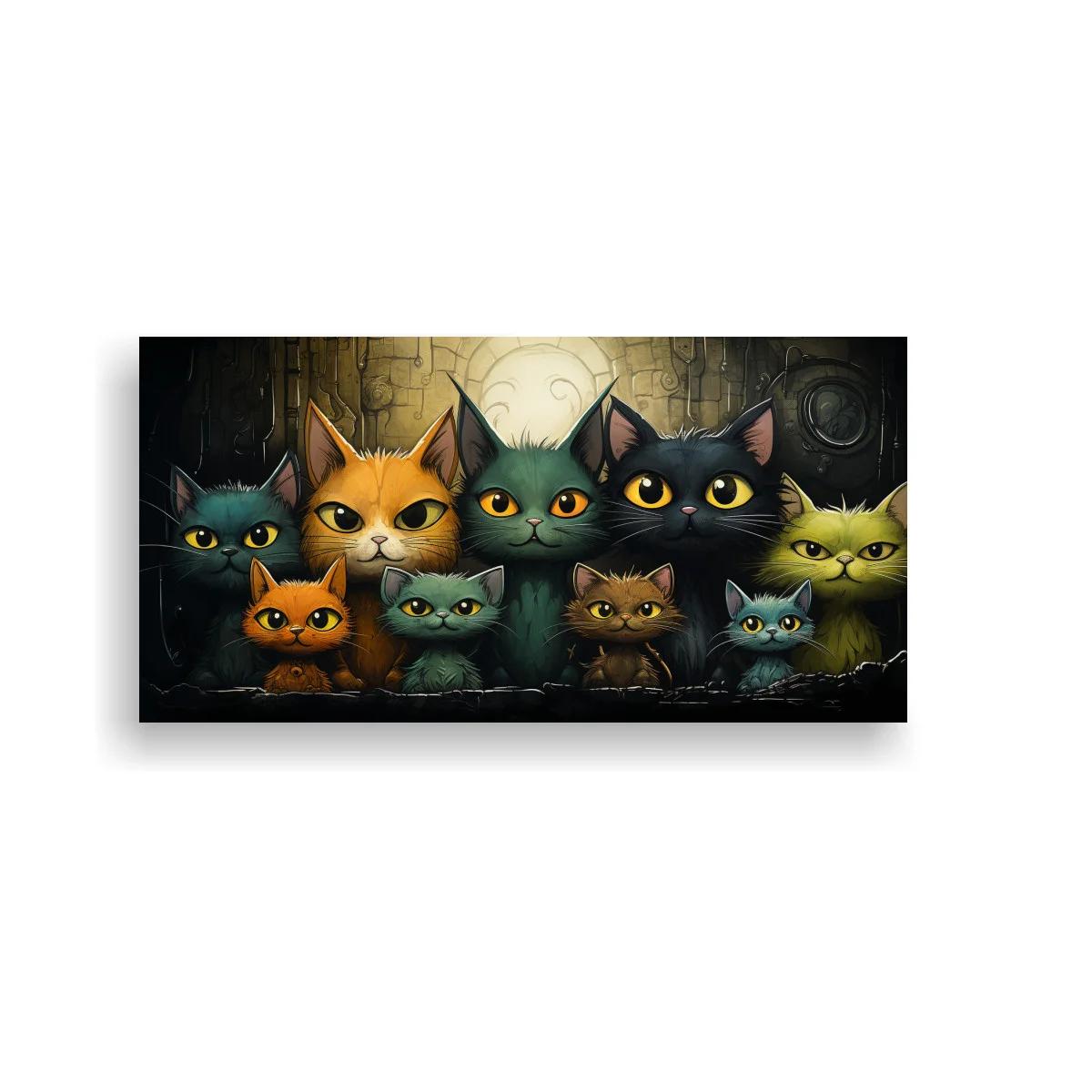Cuadro grupo de gatos de ojos grandes con halo luminoso — imagen principal