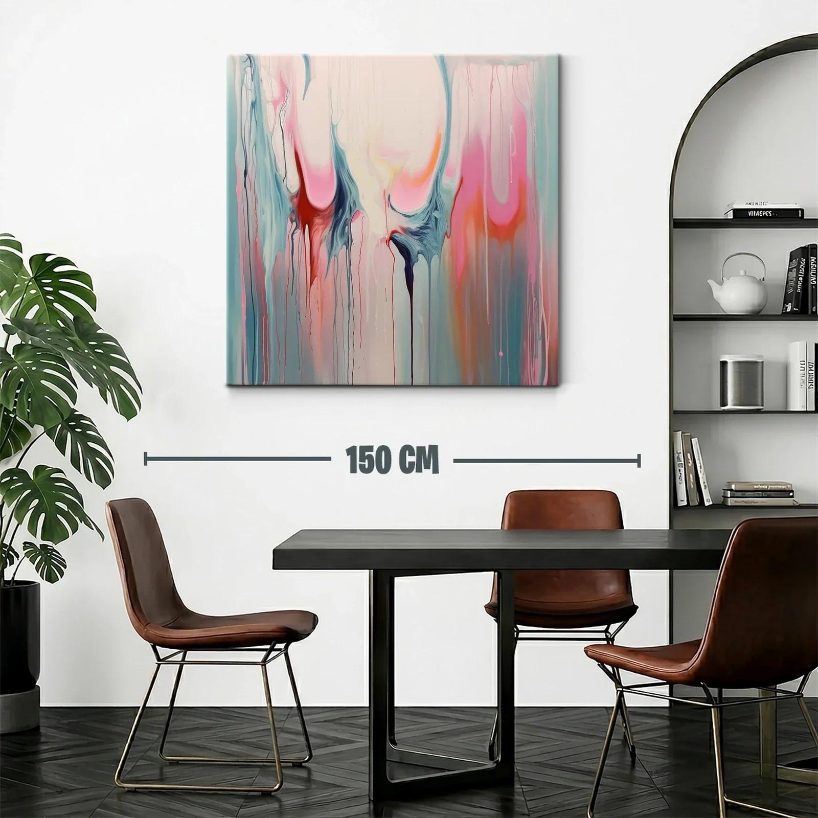 Cuadro abstracto con formas fluidas en tonos pastel y vibrantes — miniatura 2