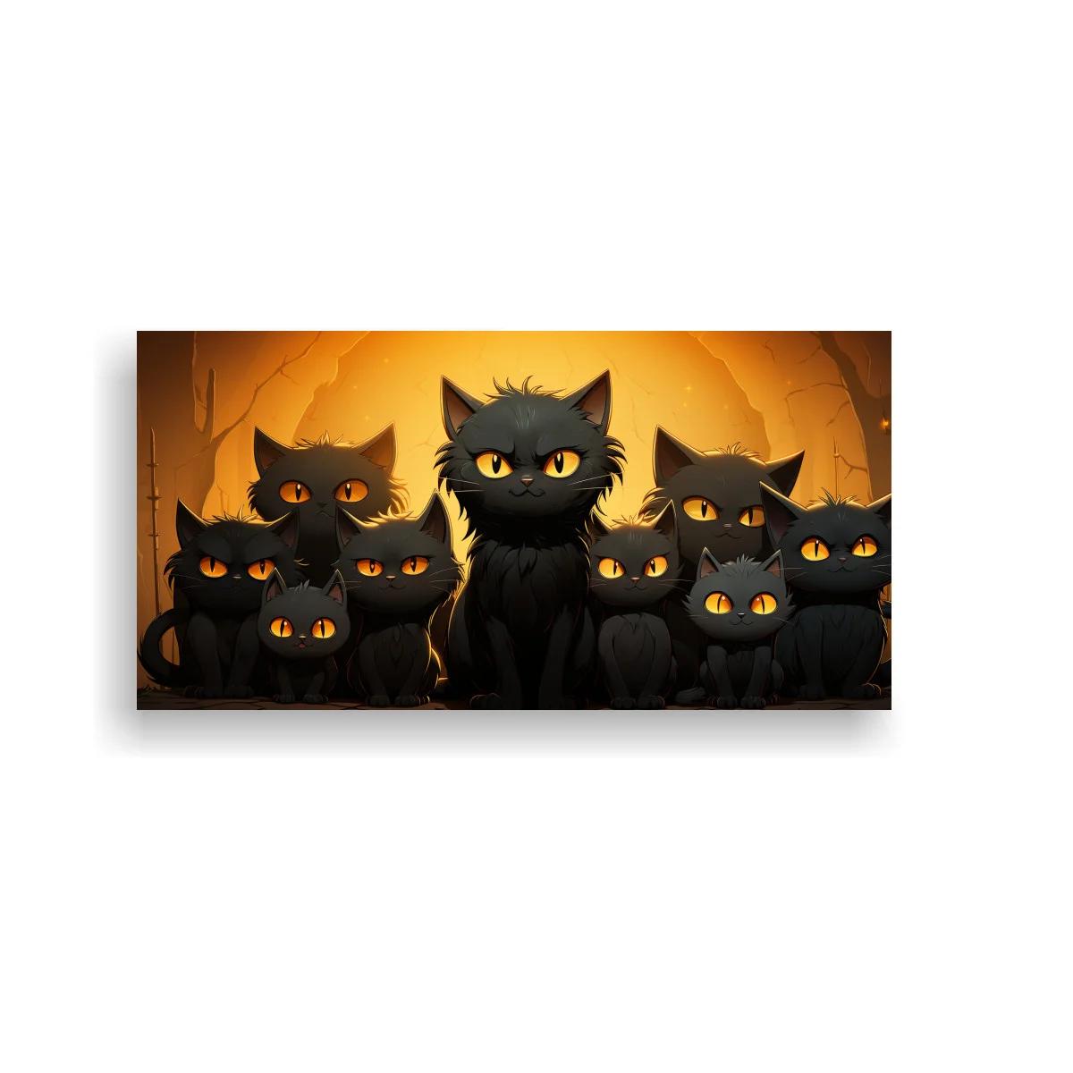 Cuadro grupo de gatos negros con pared agrietada — imagen principal