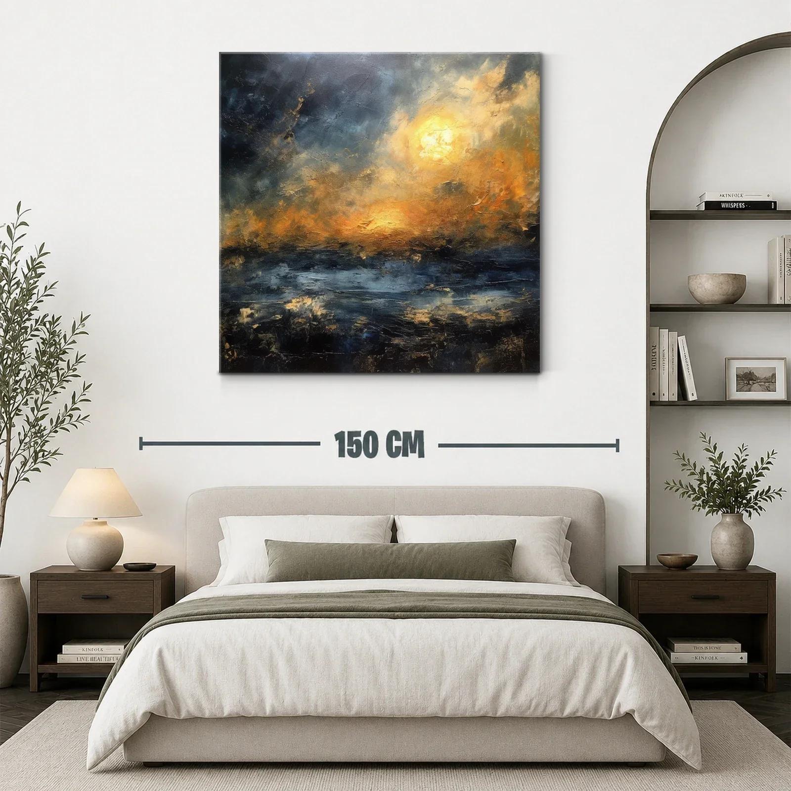 Cuadro abstracto con tonos dorados y atmósfera nebulosa — miniatura 3