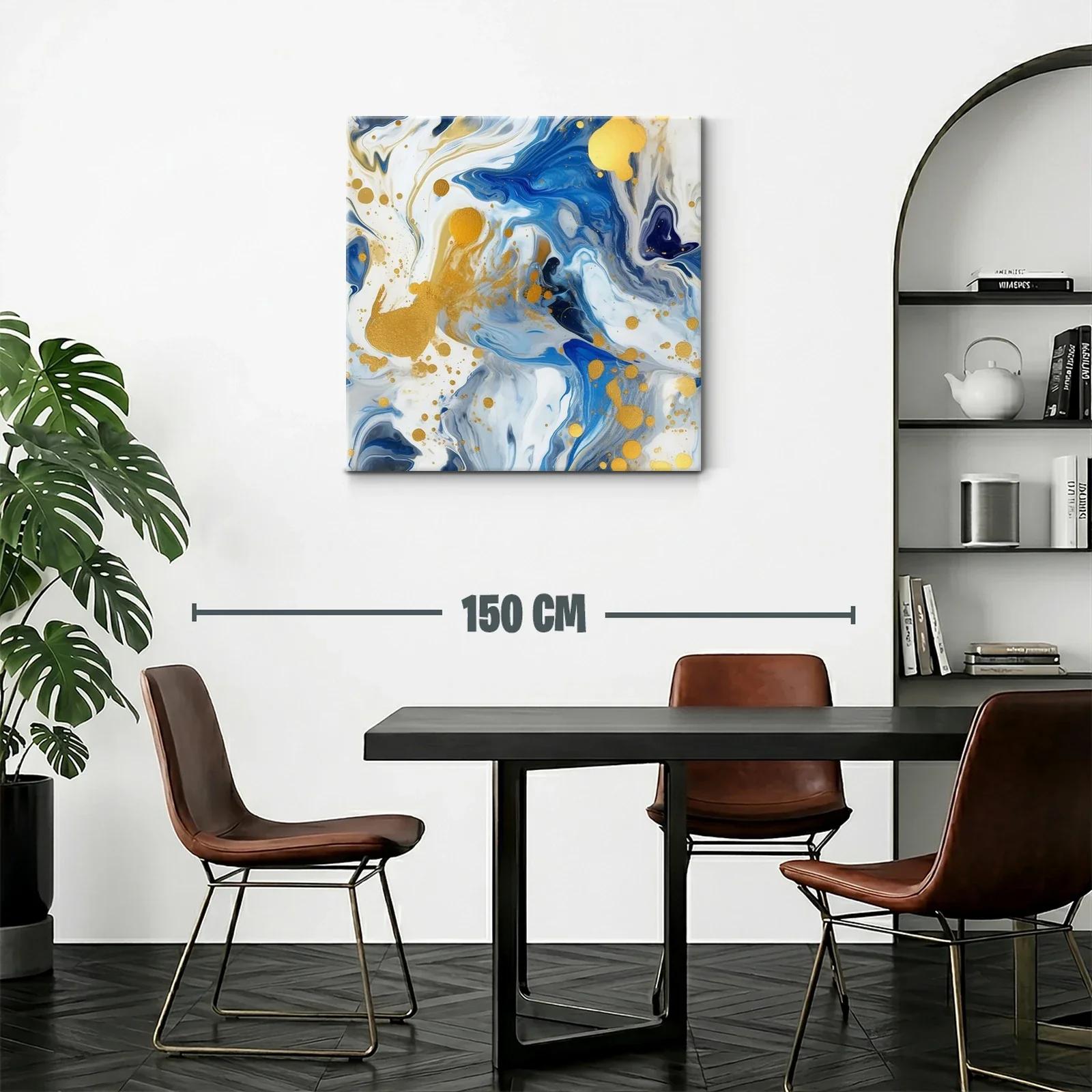 Cuadro abstracto con tonos azules y detalles dorados brillantes — miniatura 2