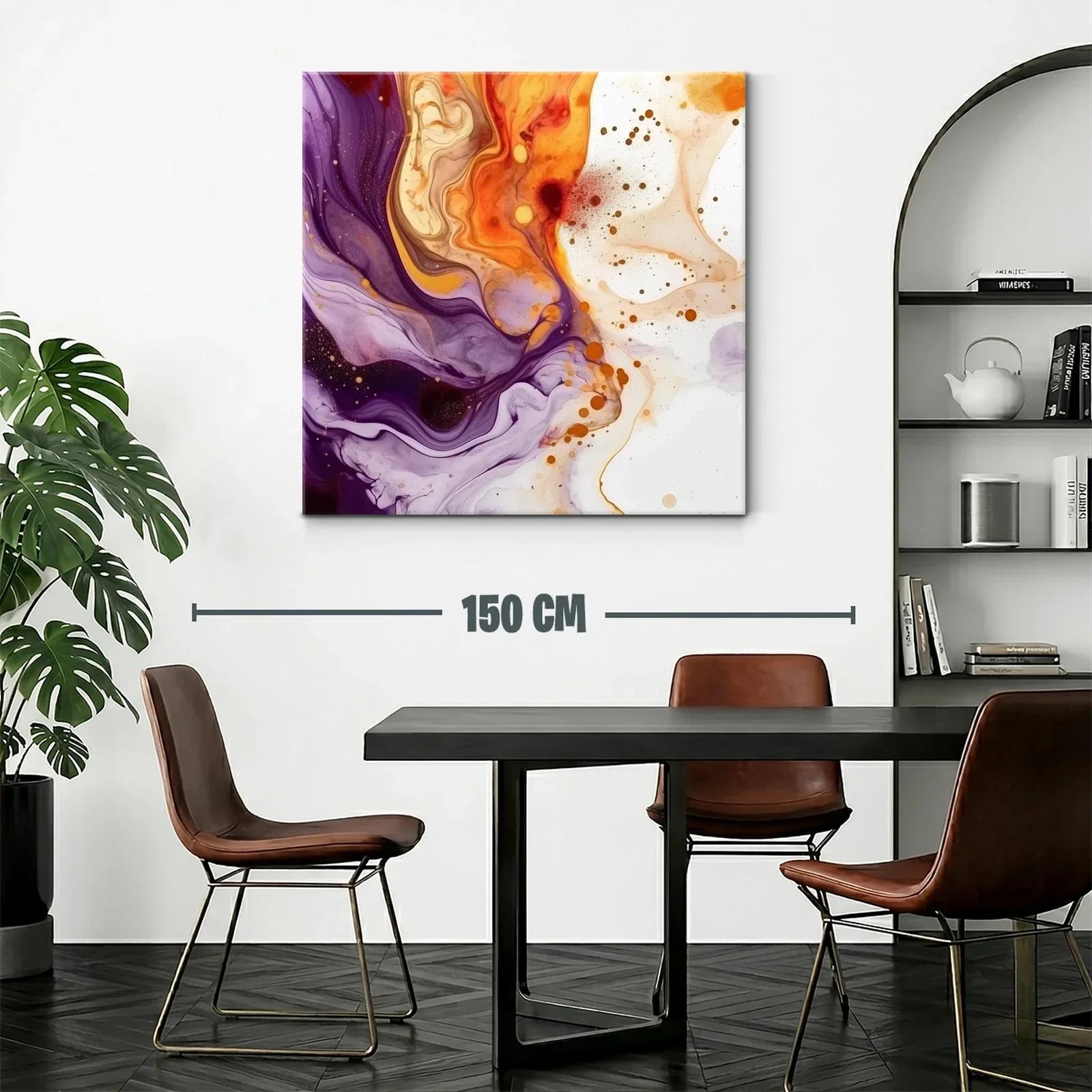 Cuadro abstracto con tonos cálidos y lilas vibrantes — miniatura 2
