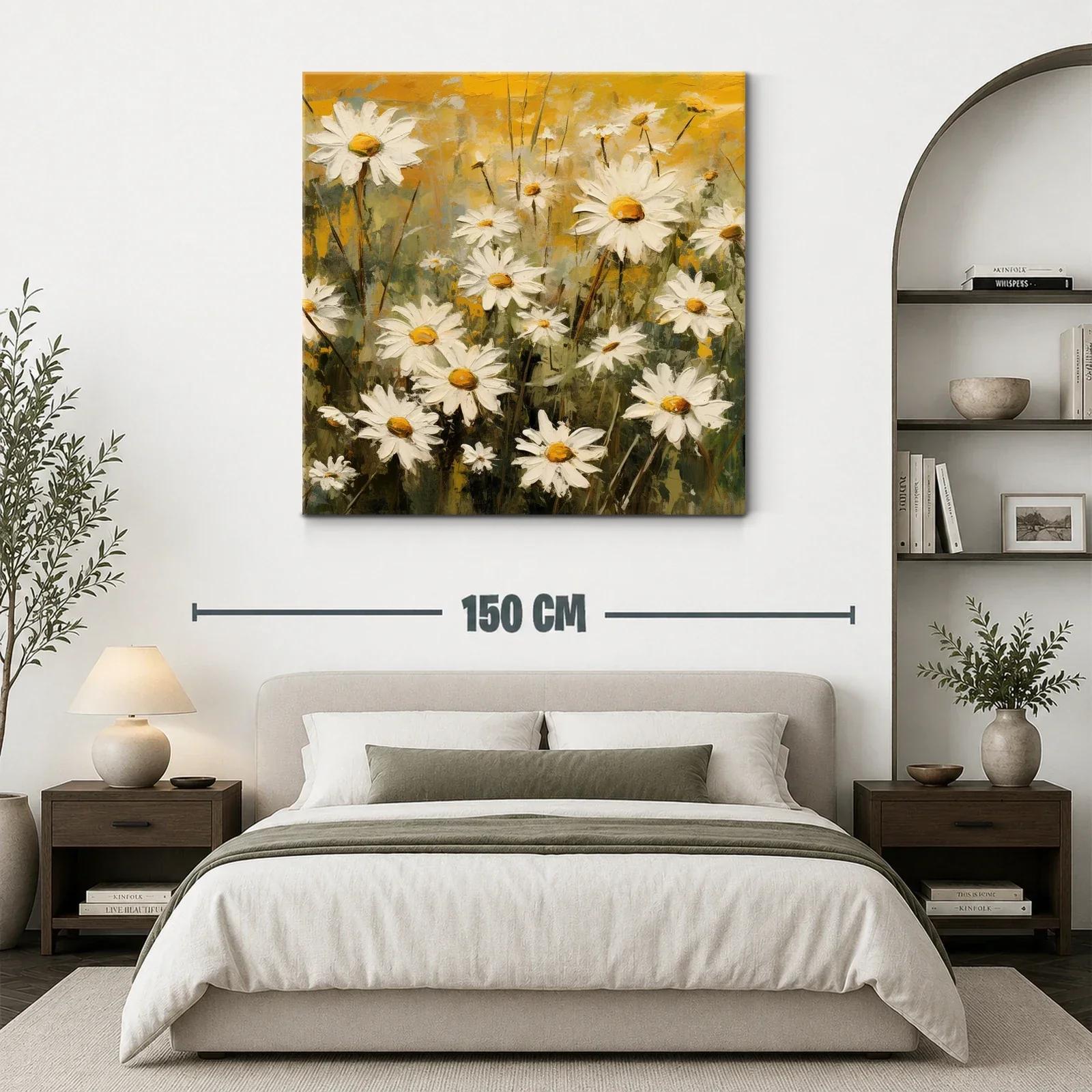 Cuadro de margaritas blancas con fondo en tonos amarillos — miniatura 3