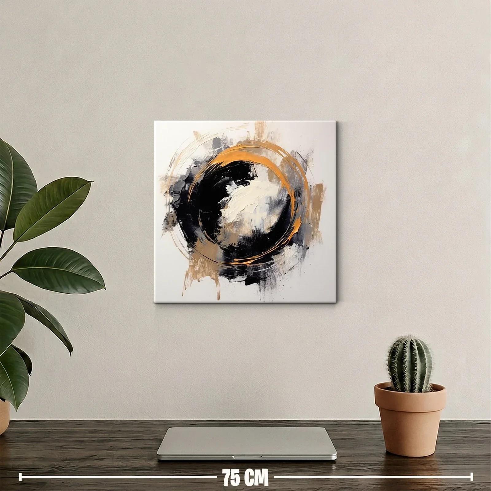 Cuadro abstracto con círculo dinámico en tonos tierra y negro — miniatura 2