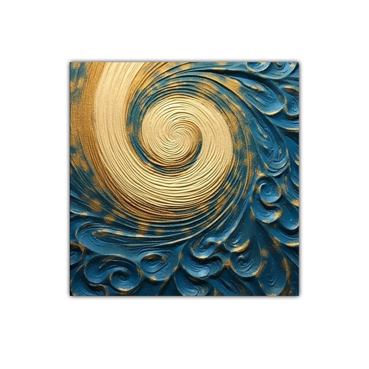 Remolino dorado en fondo azul con relieve artesanal