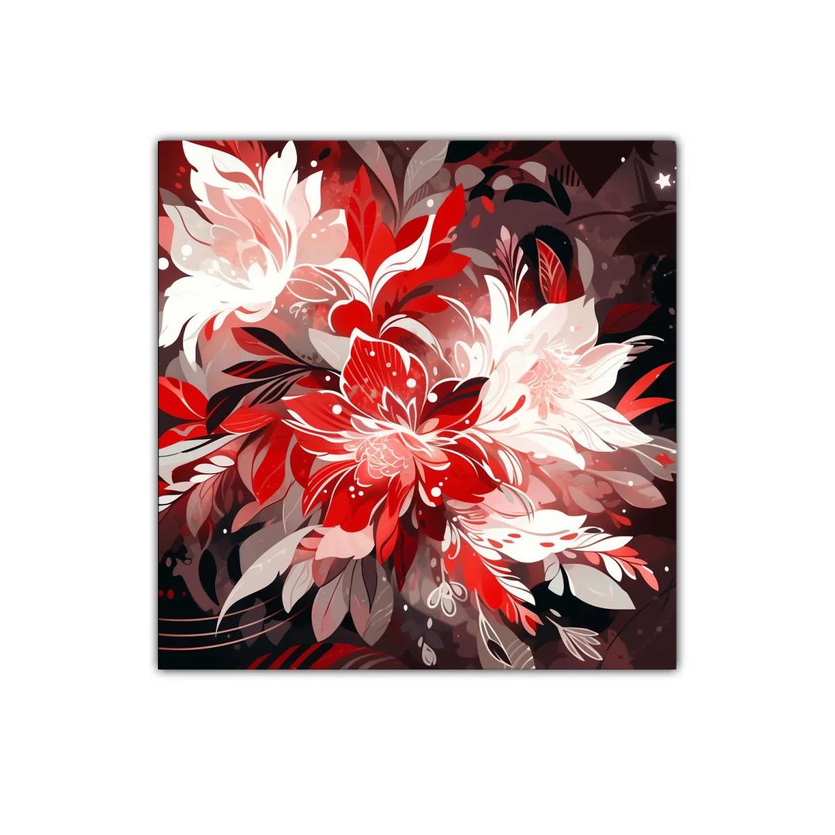 Arte floral en tonos rojos intensos y neutrales cálidos