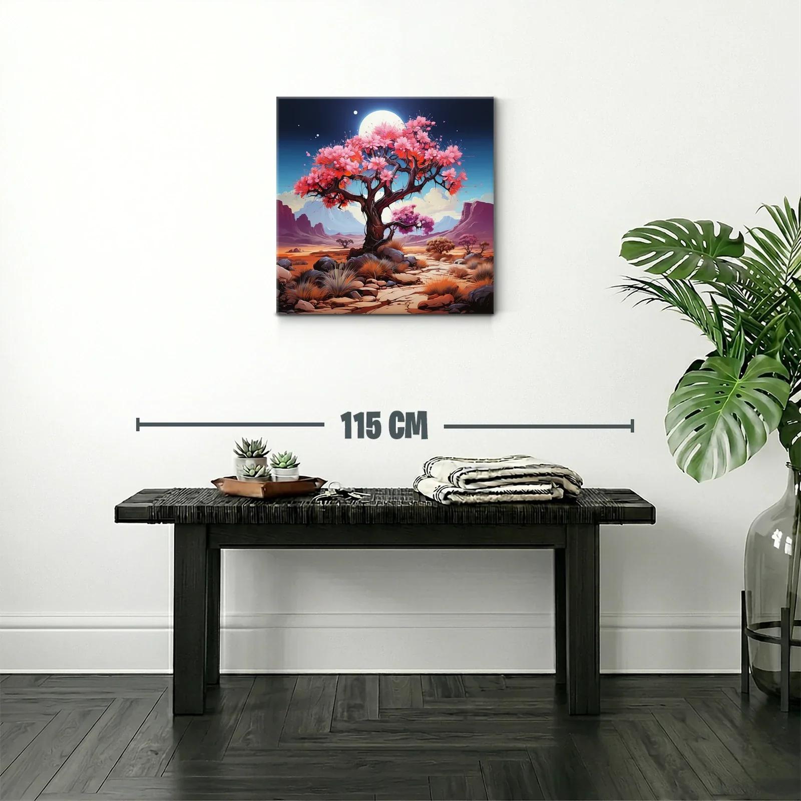 Árbol florido bajo luna llena en paisaje desértico — miniatura 2
