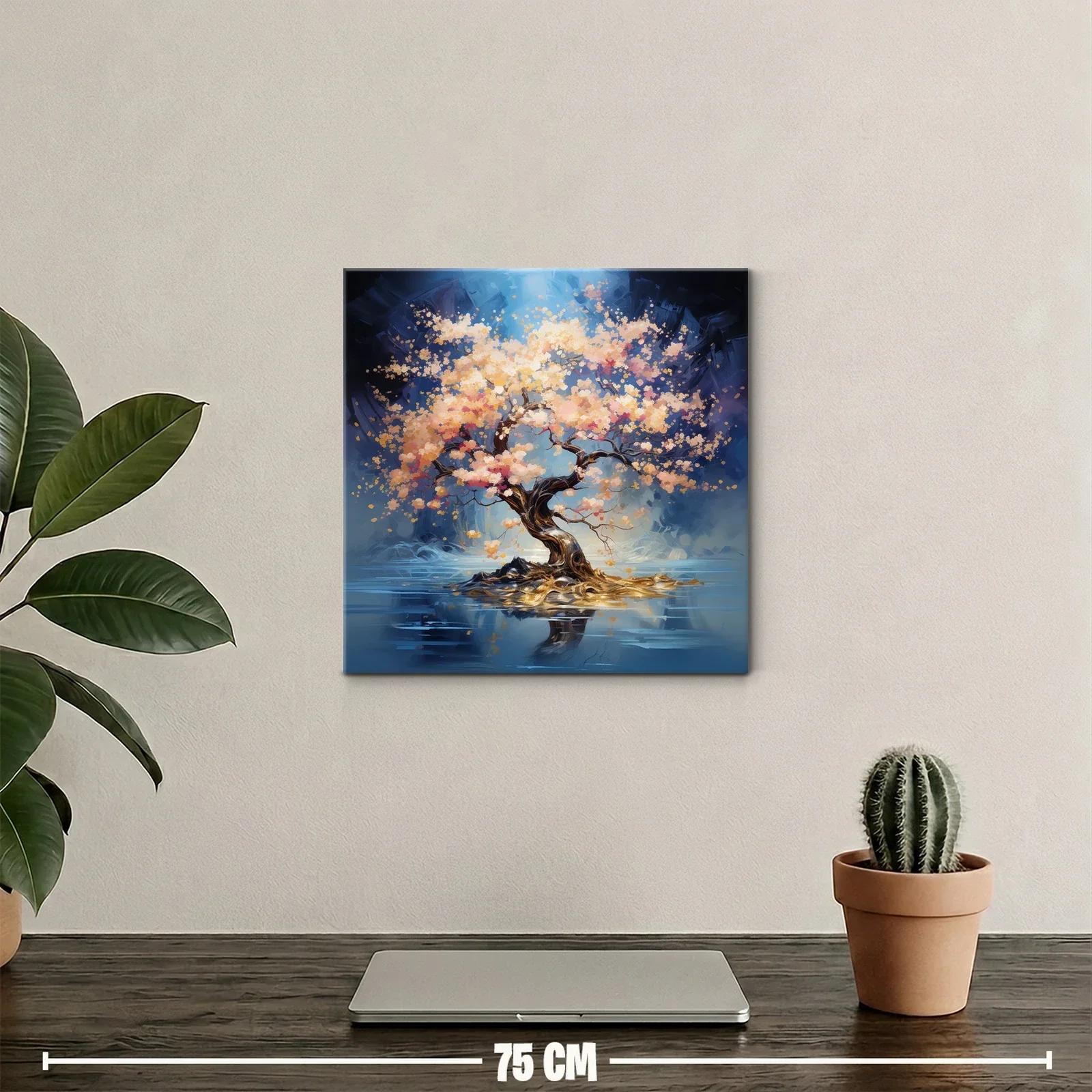 Árbol en flor iluminado en paisaje reflejado — miniatura 2