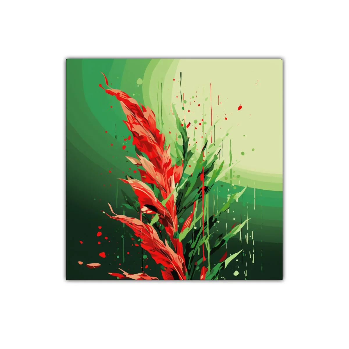 Cuadro decorativo vibrante con flores rojas y verdes — imagen principal