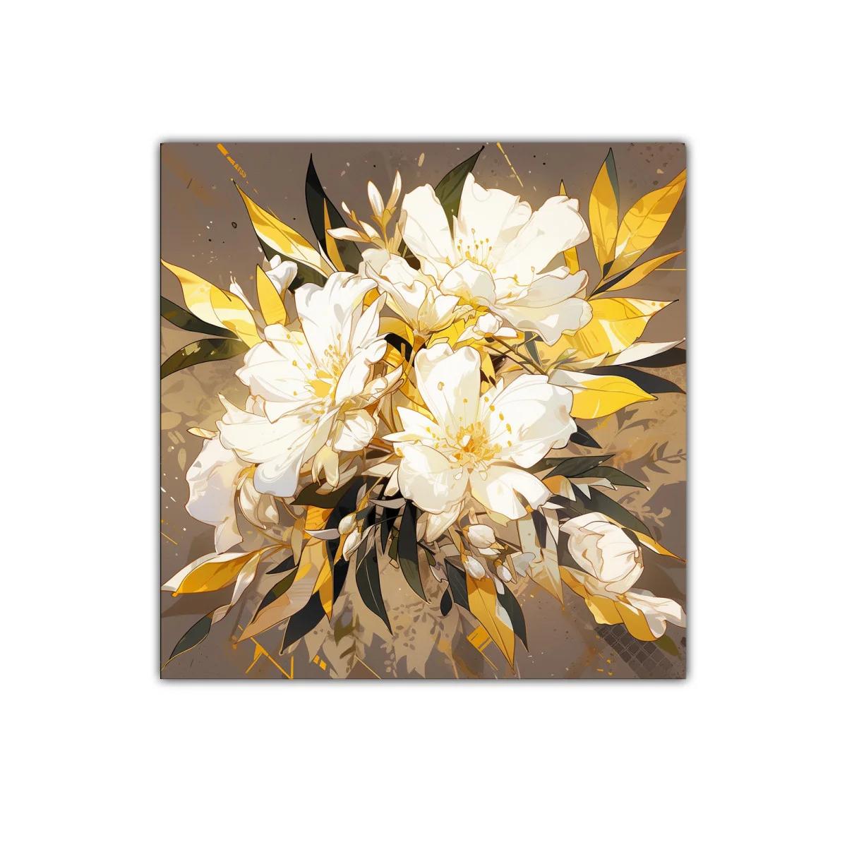 Cuadro decorativo con flores blancas y detalles dorados — imagen principal