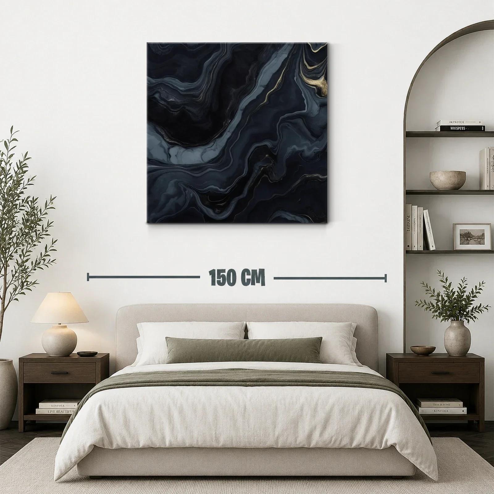 Cuadro abstracto con tonos oscuros y detalles dorados — miniatura 3