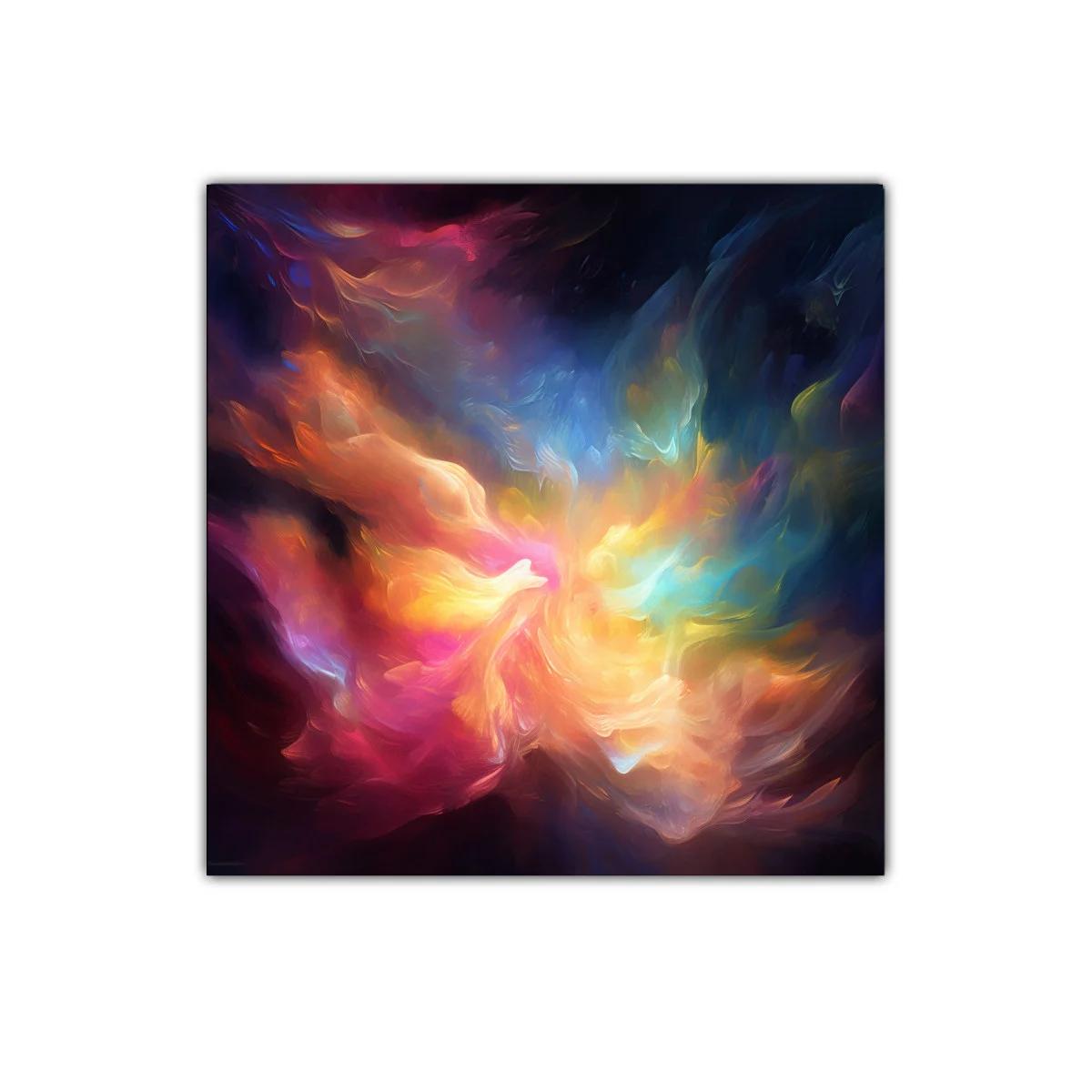 Cuadro abstracto con explosión de colores vibrantes y flujo dinámico