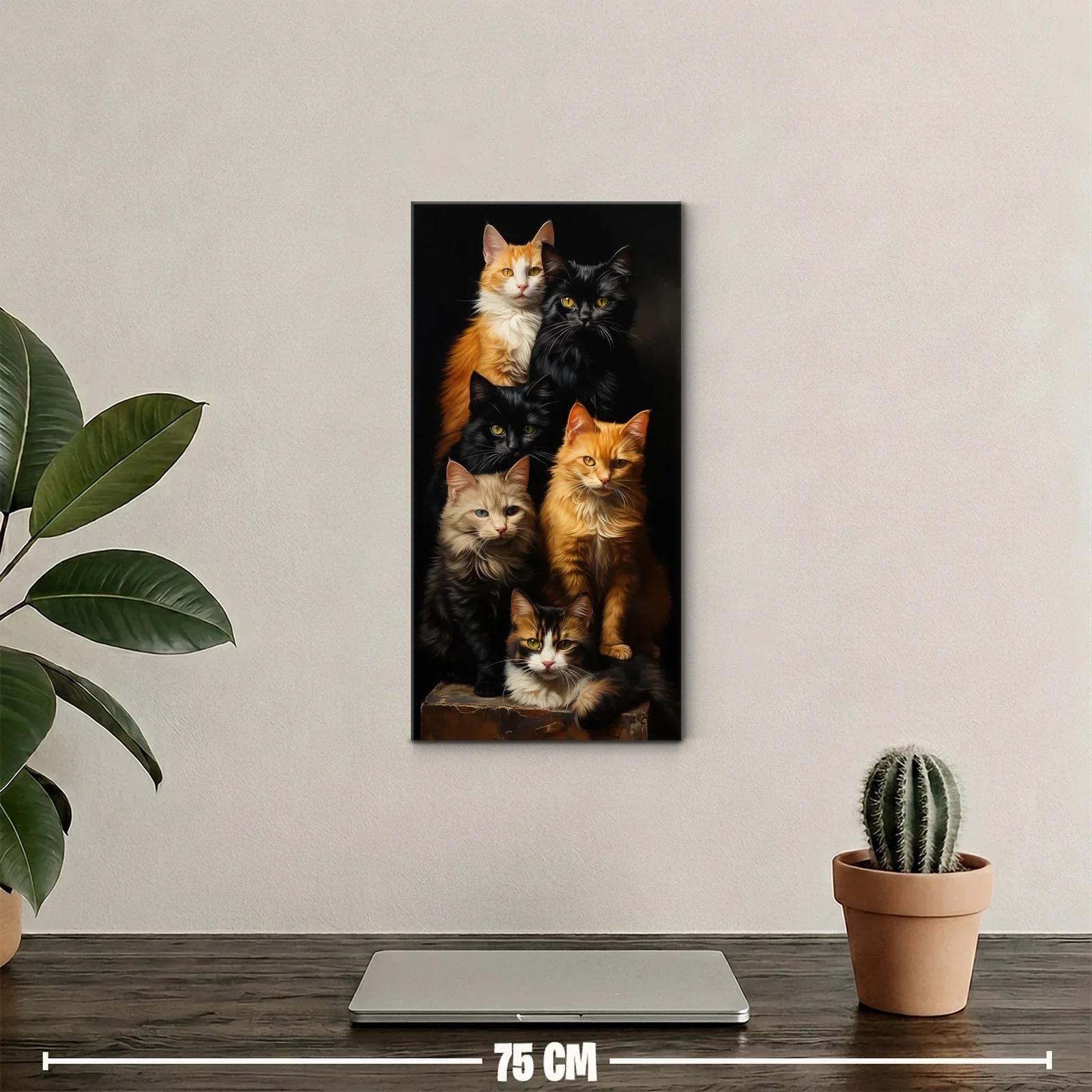 Cuadro grupo de cinco gatos apilados — miniatura 2