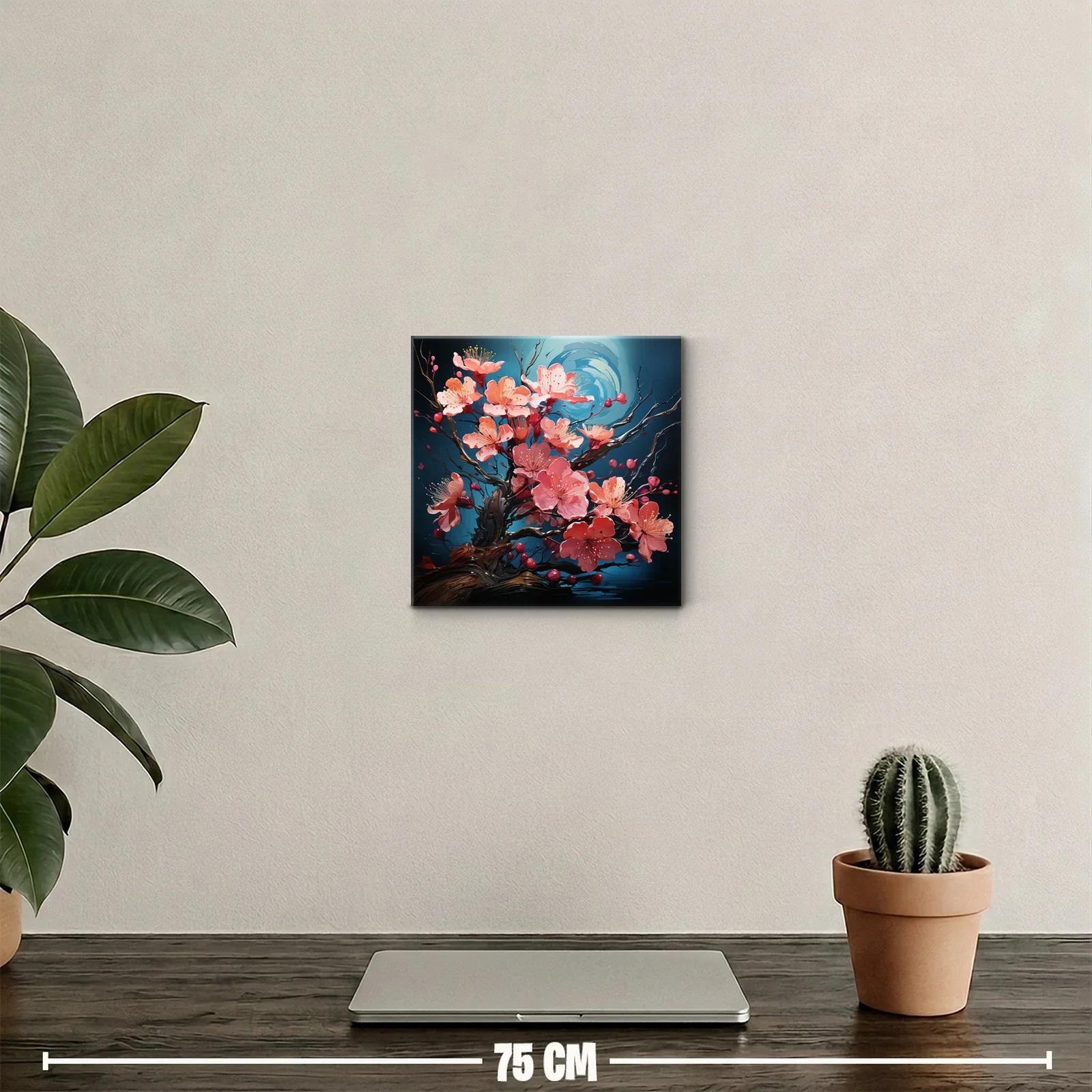 Cuadro decorativo de flores en tonos rosados y azul profundo — miniatura 2