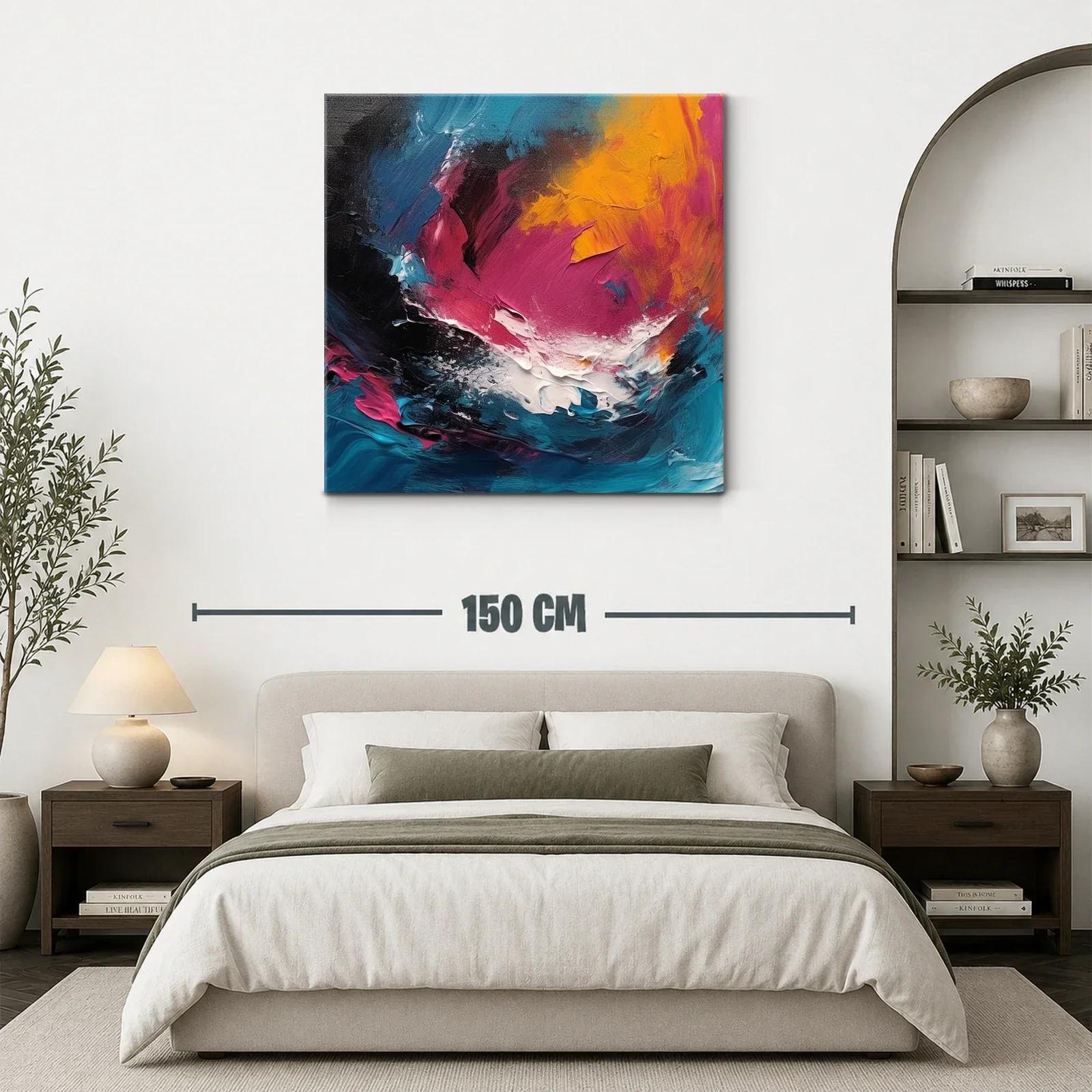 Cuadro abstracto con vibrantes tonos fucsia naranja y azul — miniatura 3