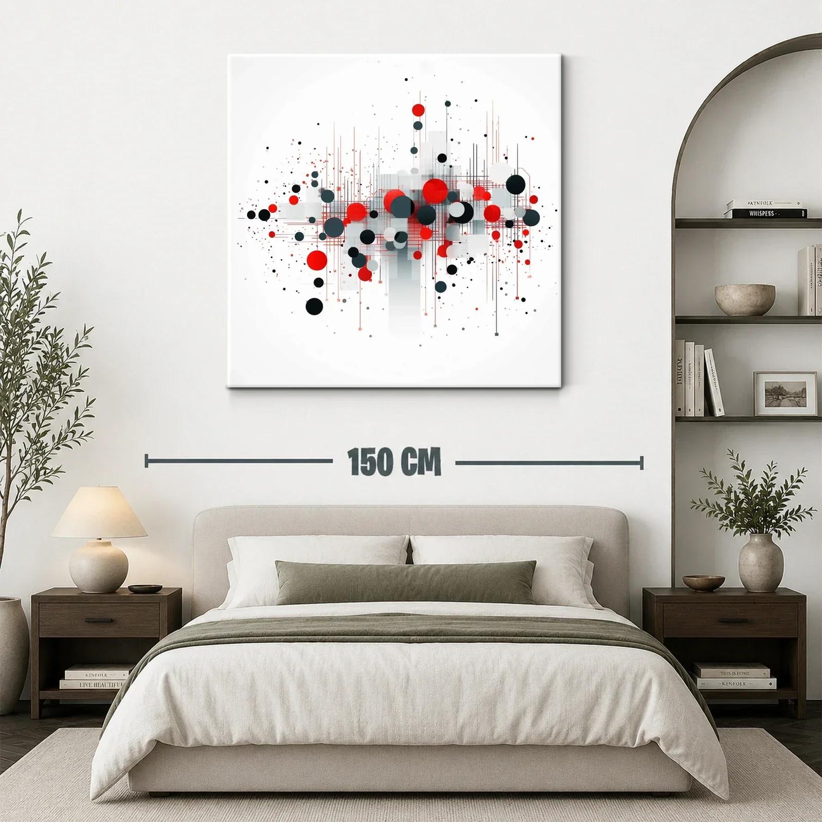 Cuadro Abstracto con Esferas Rojas y Negras en Composición Moderna — miniatura 3