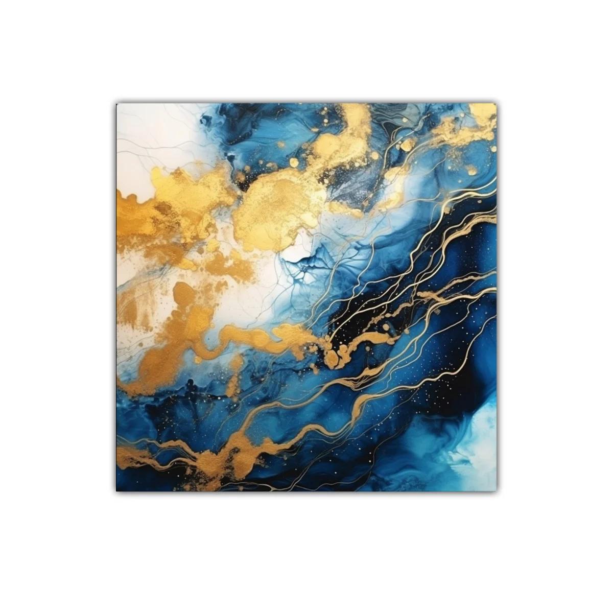 Cuadro abstracto con vibrantes tonos azules y dorados — imagen principal