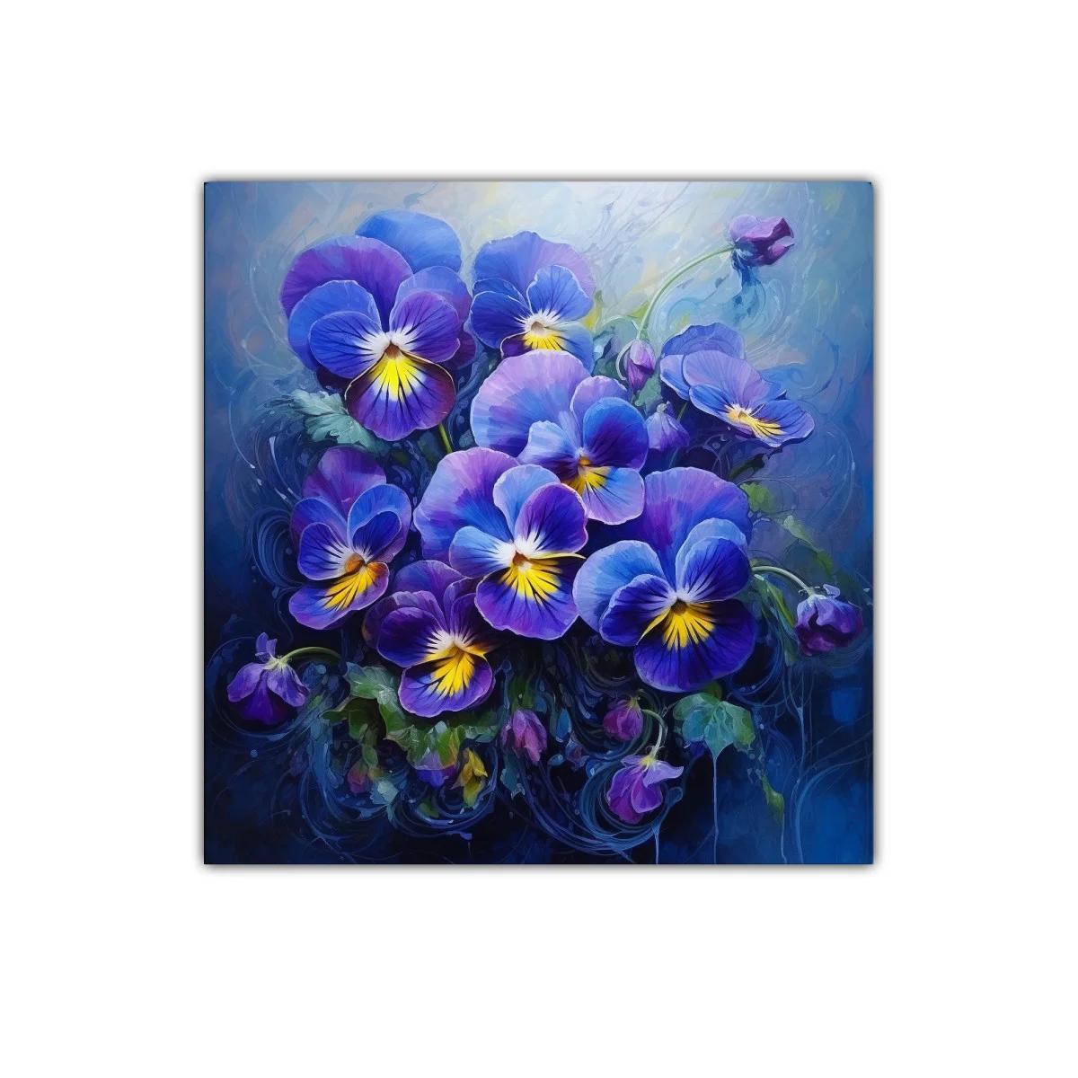Cuadro decorativo con flores en tonos azules y violetas