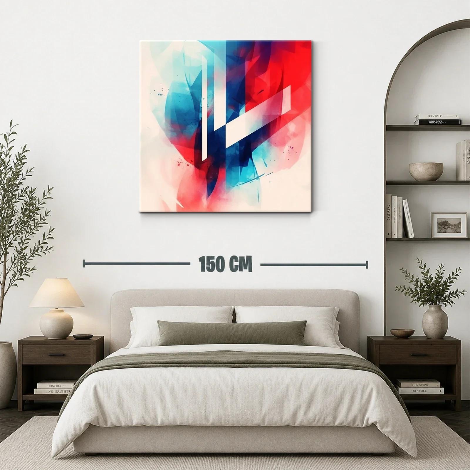 Cuadro abstracto con formas geométricas en azul y rojo — miniatura 3