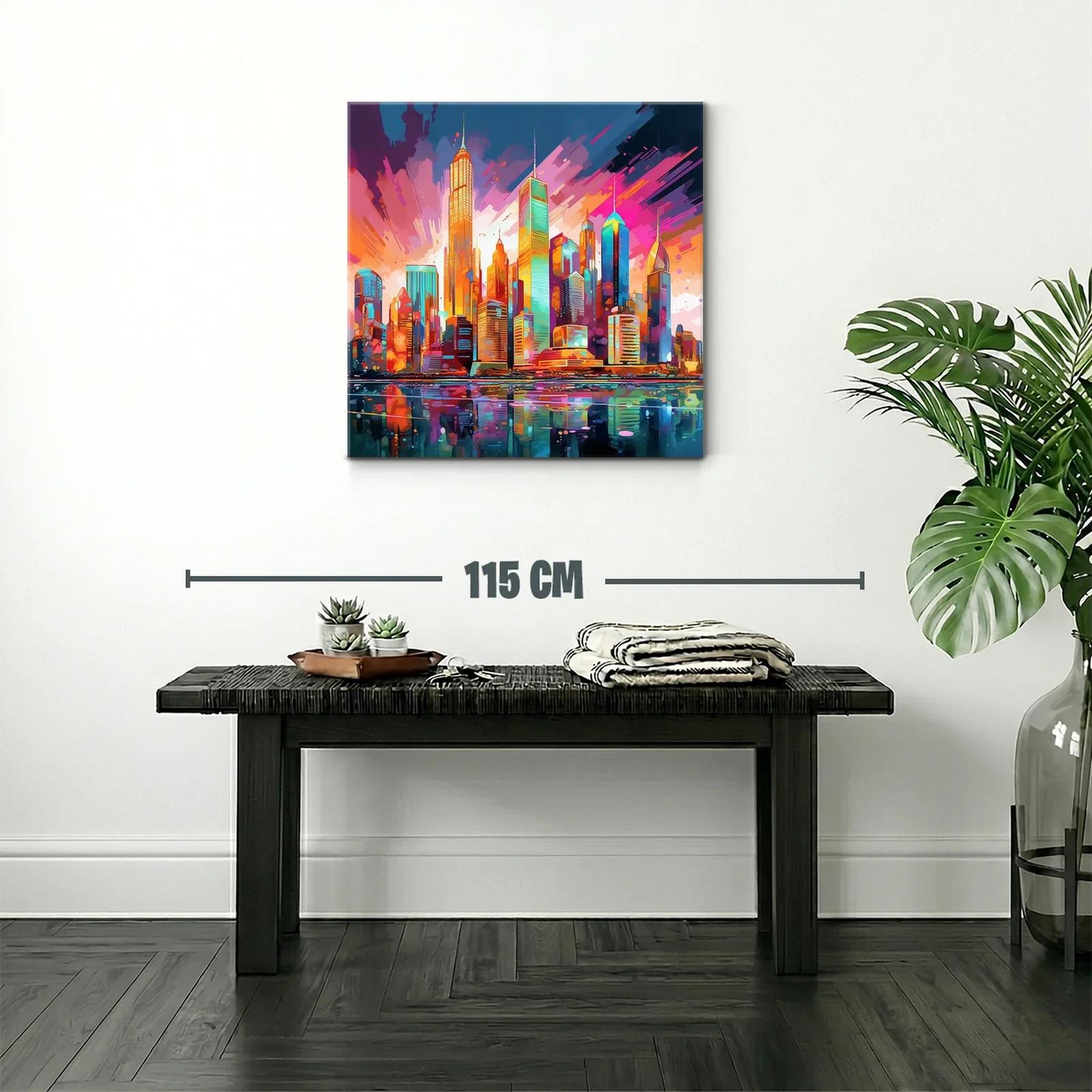 Vibrante ciudad al atardecer con reflejos intensos — miniatura 2
